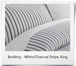 Bedding - White/Charcoal Stripe, King